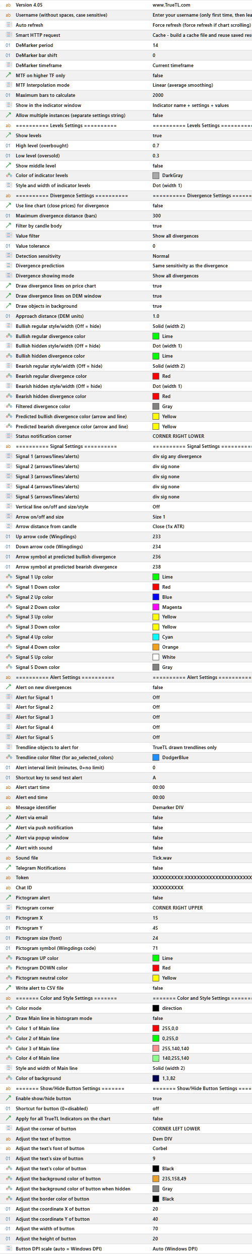 Demarker Divergence Indicator Settings Panel